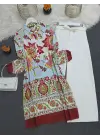 Omarı Çiçek Desenli Viskon Tunik - Kiremit Rengi