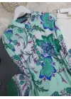 Yeşil Çiçek Desenli Yarım Düğmeli Tunik