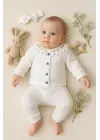 Çiçek Nakışlı Düşmeli Bandanalı Kız Bebek Takımı