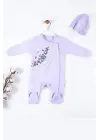 Çiçek Nakışlı Şapkalı % 100 Pamuk Kız Bebek Tulumu