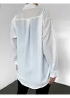 Çift Cepli Arkası Uzun Gofre Gömlek -Beyaz