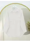 Beyaz Çift Cepli Oval Kesim Tunik