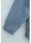 Çift Cepli Taşlı Önü Düğmeli Kot Ceket  -Buz Mavi