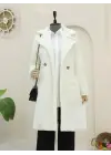 Ekru Çift Düğmeli Peluş Kaban