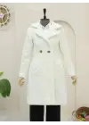 Ekru Çift Düğmeli Peluş Kaban