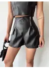 Çift fermuarlı deri şort h24394