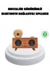 Çift Hoparlörlü Bluetooth Gramofon Speaker – Fm Radyo, Usb, Sd Kart Ve Aux Girişli