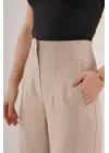 Çift Pens Detaylı Krem Pantolon