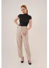 Çift Pens Detaylı Krem Pantolon
