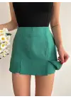 Çift yırtmaçlı atlas şort etek yeşil s240364