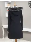 Omarı Kadın Kısa Kapşonlu Siyah Kaban