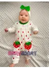 Çilek Nakışlı % 100 Pamuk Kız Bebek Tulumu