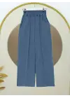 Çımalı Beli Lastikli Kadife Pantolon -Mavi
