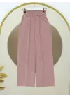 Çımalı Beli Lastikli Kadife Pantolon -Pudra
