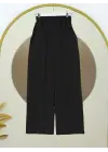 Çımalı Beli Lastikli Kadife Pantolon -Siyah