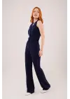 Cırt Kapama Detaylı Lacivert Pantolon