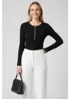 Çıtçıt Detaylı Bluz Siyah T4343
