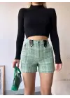 Çıtçıtlı siyah köprü tüvit şort yeşil