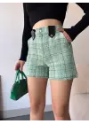 Çıtçıtlı siyah köprü tüvit şort yeşil