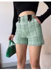 Çıtçıtlı siyah köprü tüvit şort yeşil