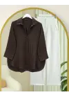Çizgi Desen Oval Kesim Krinkıl Gömlek -Kahve