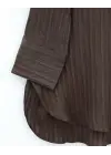 Çizgi Desen Oval Kesim Krinkıl Gömlek -Kahve