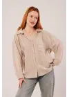 Çizgi Detaylı Cepli Camel Gömlek