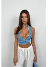 Omarı Çizgili Bağlamalı Crop Top