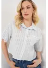 Çizgili Crop Gömlek 20342 - Açık Mavi