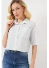 Çizgili Crop Gömlek 20342 - Açık Mavi