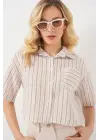 Çizgili Crop Gömlek 20342 - Bej