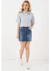 Çizgili Crop Gömlek 20342 - Mavi