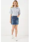 Çizgili Crop Gömlek 20342 - Mavi