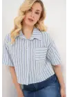 Çizgili Crop Gömlek 20342 - Mavi