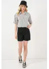 Çizgili Crop Gömlek 20342 - Siyah