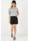 Çizgili Crop Gömlek 20342 - Siyah