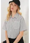 Çizgili Crop Gömlek 20342 - Siyah