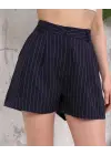 Çizgili Düğmeli Şort