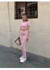 Omarı Pembe Çizgili Etekli Takım