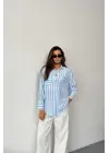 Omarı Mavi Çizgili Şık Gömlek Modelleri