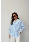 Omarı Mavi Çizgili Şık Gömlek Modelleri