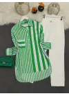 Çizgili Keten Gömlek  -Yeşil