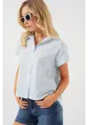 Çizgili Kısa Kol Gömlek 20324 - Açık Mavi