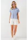 Çizgili Kısa Kol Gömlek 20324 - İndigo