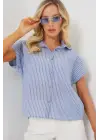 Çizgili Kısa Kol Gömlek 20324 - İndigo
