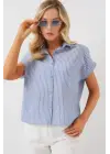 Çizgili Kısa Kol Gömlek 20324 - İndigo