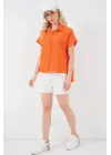 Çizgili Kısa Kol Gömlek 20324 - Turuncu
