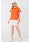 Çizgili Kısa Kol Gömlek 20324 - Turuncu