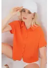 Çizgili Kısa Kol Gömlek 20324 - Turuncu