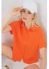 Çizgili Kısa Kol Gömlek 20324 - Turuncu